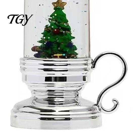 Cozy Living Room Lighting Christmas Night Light, Flameless LED Water Filled Candle Lamp with Vintage Style Home Decor Falling Snow, Tabletop