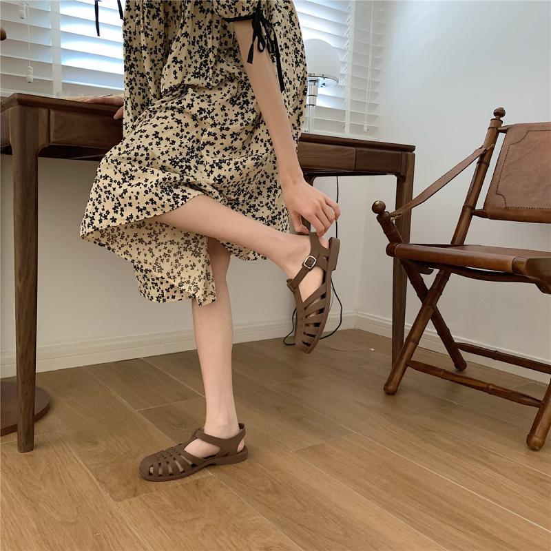 Fashion Women Rome Sandals Cut-out Gladiator Style Summer Shoes Soft PVC Peep Toe Girls Student Street Outdoor Sandals