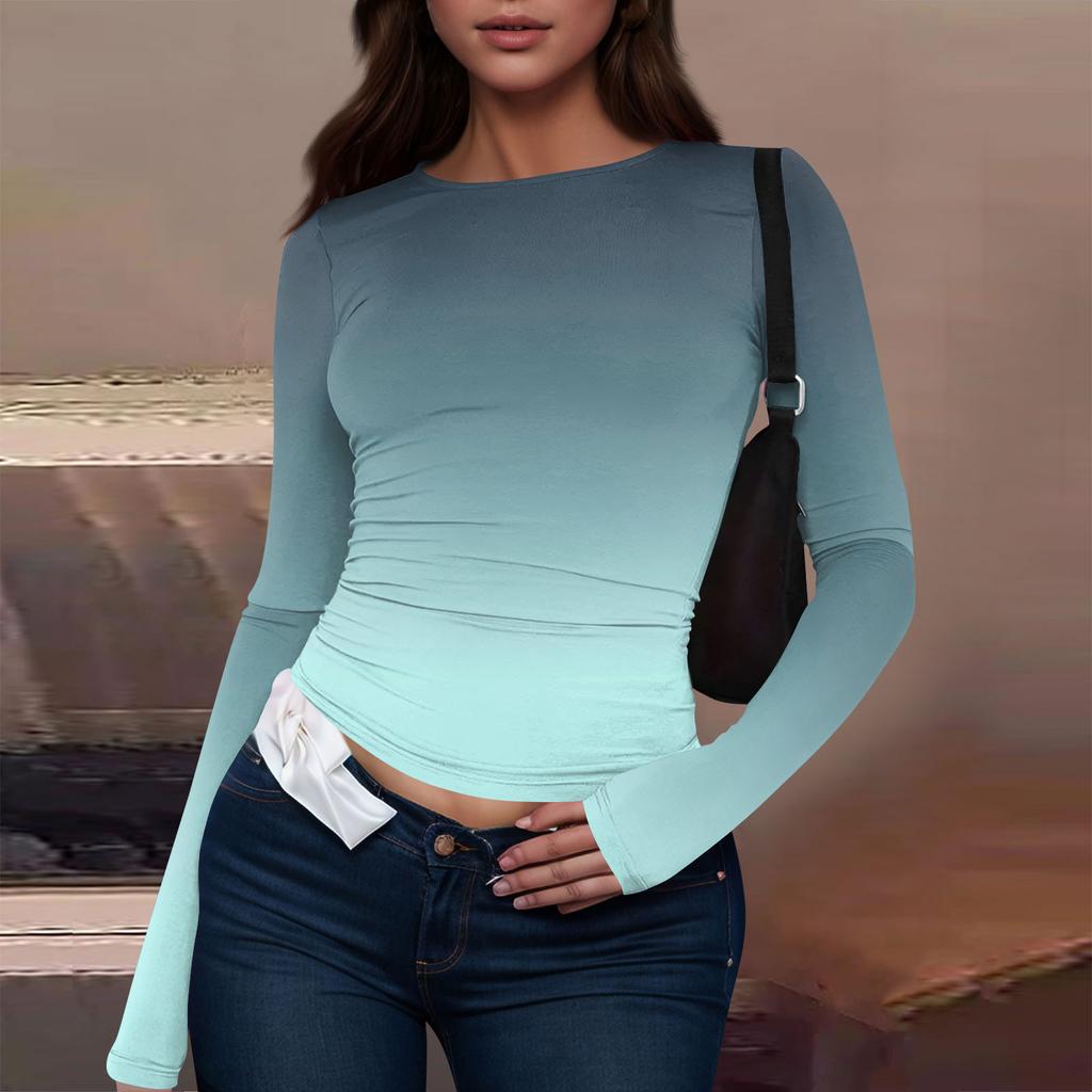 Женская модная повседневная футболка с круглым вырезом и длинным рукавом с принтом