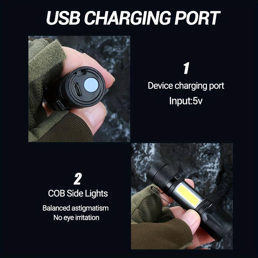 Мини Портативный Светодиодный Телескопический Фонарик с USB Зарядкой и COB Боковым Светом, Подходит для Использования в Общежитиях, Школах и Походах