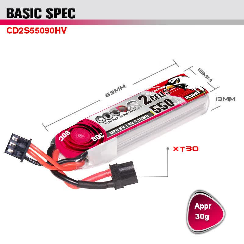 CODDAR Yingke 550mAh 90C LiHV FPV Drone Battery XT30