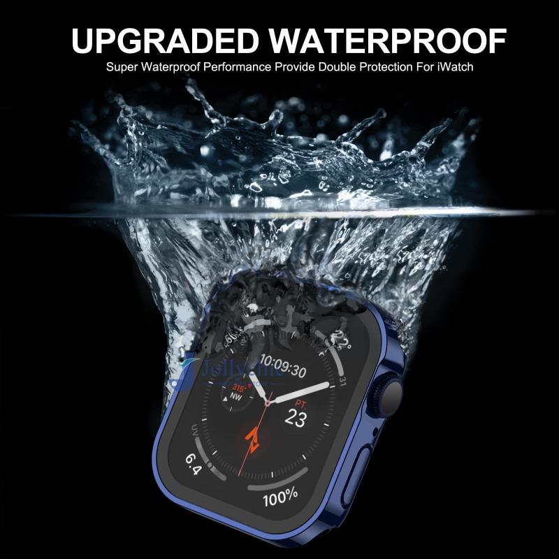 Водонепроницаемый чехол для часов, защитное стекло из закаленного стекла для Apple Watch Series 8, 7, 44 мм, 45 мм, 49 мм, крышка с прямым краем для iWatch Ultra 8 7 6 SE 5 4