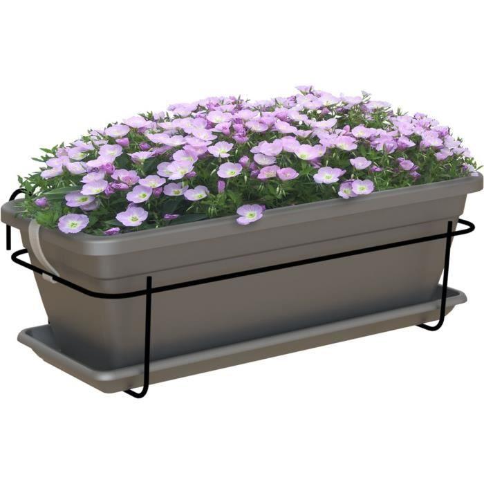 ARTEVASI VENEZIA 50cm Anthracite Balcony Planter Kit - With Water Reservoir - Grey - 10L - 18x30x51 Cm