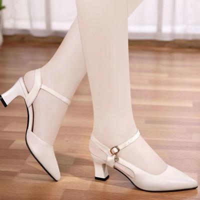 Босоножки на высоком каблуке с пряжкой в виде одного символа, женская обувь, весна 2025, новые повседневные туфли на толстой подошве, с острым носком, удобные, в стиле феи