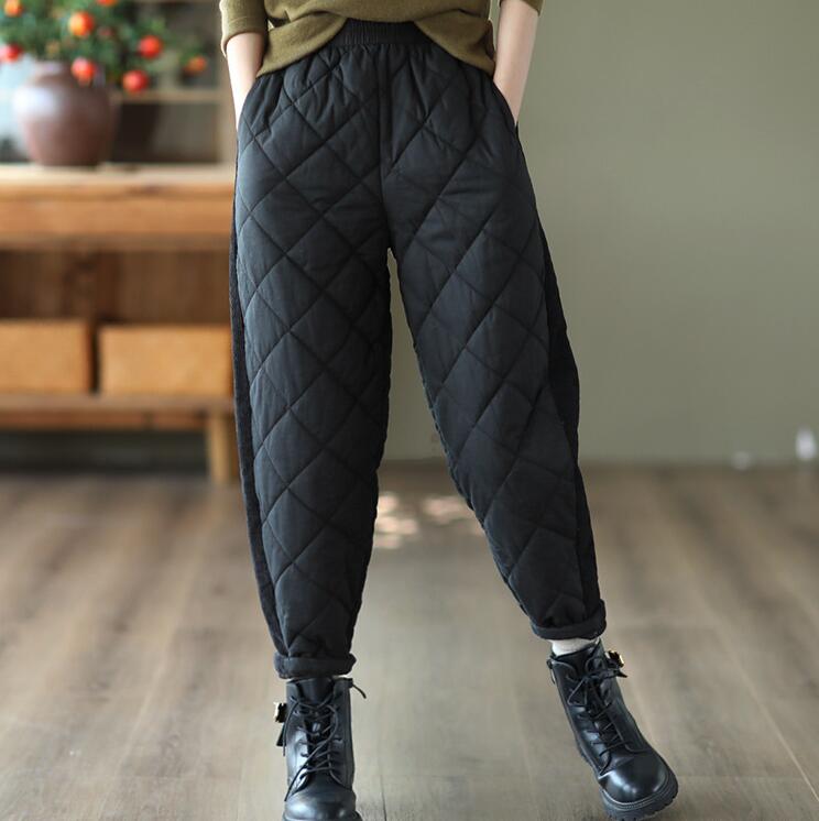 Сэндвич-хлопок утолщение литературный ретро женские зимние хлопковые брюки эластичный пояс завязывающиеся на шнурок брюки-шаровары теплые брюки