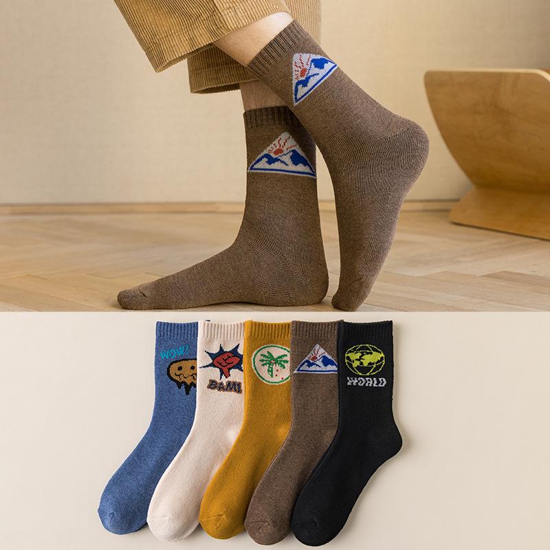5 пар зимних мужских носков из мериносовой шерсти, очень толстые, теплые, высокого качества, Harajuku, ретро, ​​зимние, повседневные, антифриз, кашемировые носки, мужские