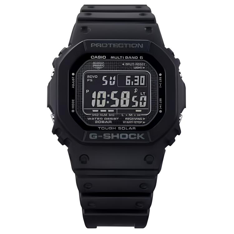 Casio 5000 Часы с солнечным питанием Ремешок из смолы Мужские часы Черный циферблат GW-5000HS-1