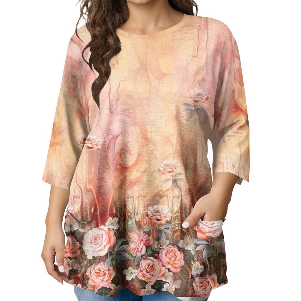 Женская модная блузка большого размера с принтом и коротким рукавом для элегантных поездок на работу и повседневной носки