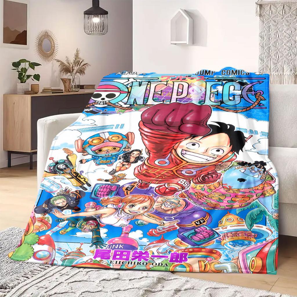 OnePiece Cartoon Print Flannel Blanket for Bedrooms Chairs Picnics Travel Sofas Beds Home Decor Gift
