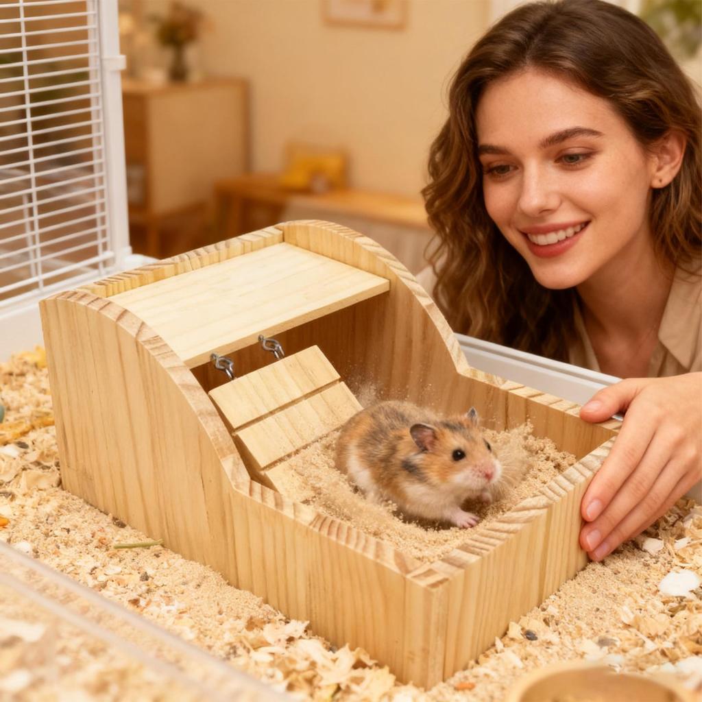 Hamster Bath Tub Wooden With Ladder Hamster Bathtub Box For Enrichment Pet-Care Comfort Home Cage Lifestyle Wellness Hygiene