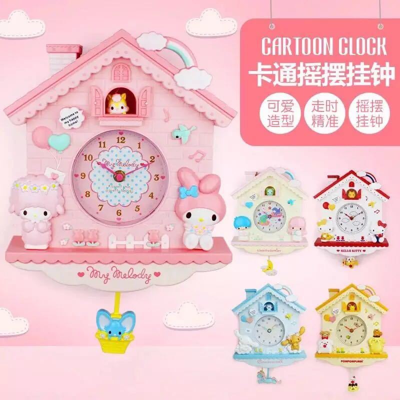 Sanrio New Hello Kitty Kuromi My Melody Cinnamoroll Pompompurin Pochacco Clock Decoration Room Fashion Trend Cute Kawaii Anime
