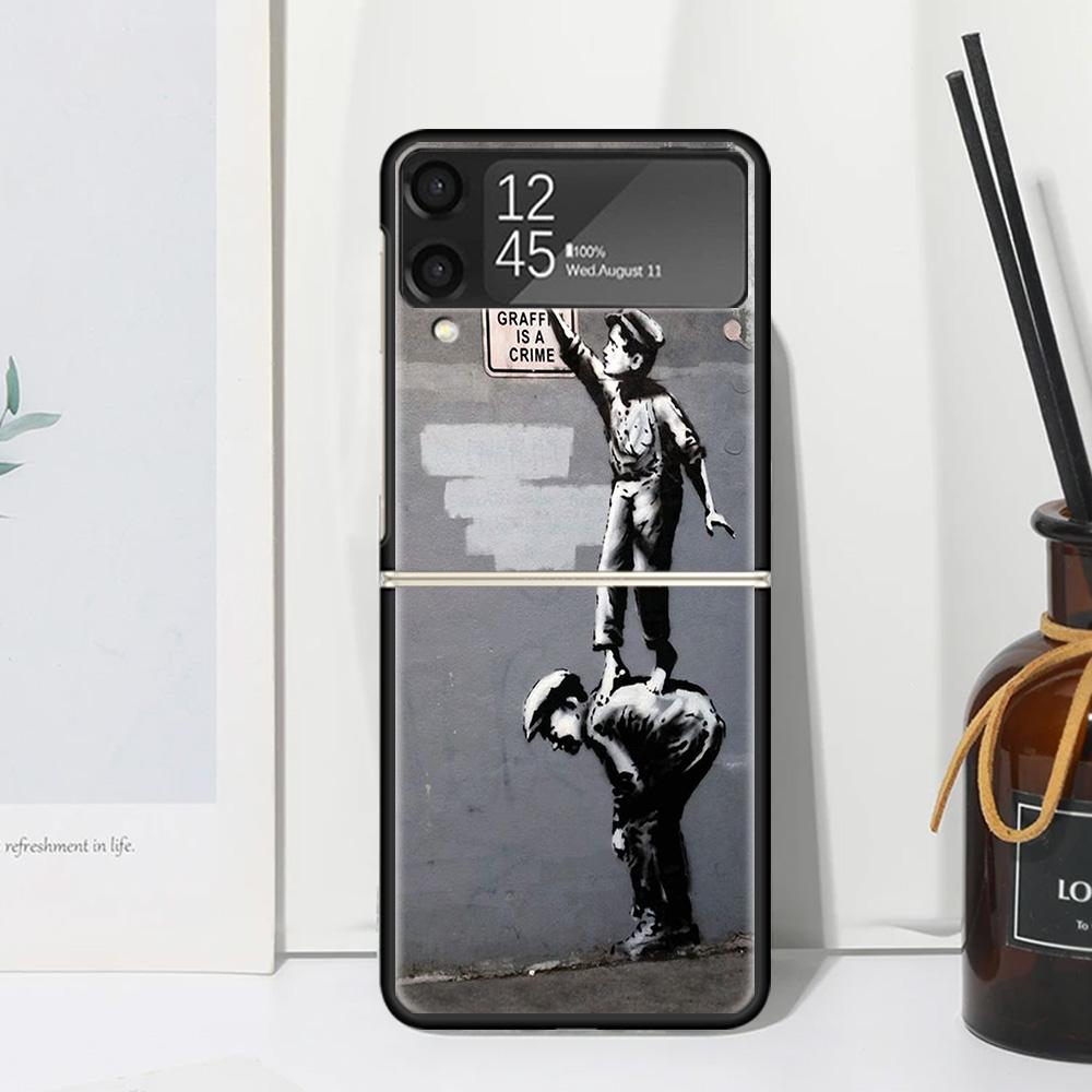 Street Art Banksy Graffiti Phone Case For Samsung Galaxy Z Flip 7 Flip7 Zflip 6 Flip6 5 Flip5 4 Flip4 3 Flip3 5G Fundas Black Co