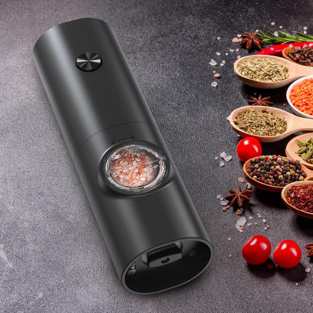 CIRCLE JOY Electric Pepper Grinder Battery Operated Pepper 70ml Washable Storage White LED Adjustable Easy Black Set, Mill, Container, Base, Light,