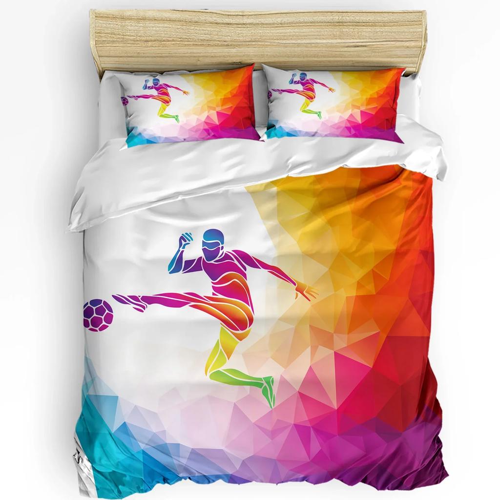Постельное белье с футбольным дизайном, 3 предмета: пододеяльник, наволочка, детское/взрослое покрывало, комплект для двуспальной кровати, домашний текстиль
