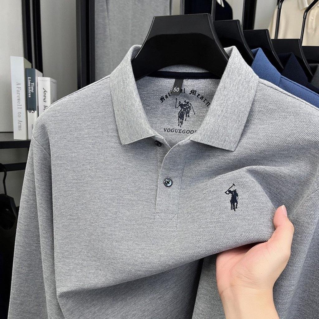 TrendHub 100% Pure Cotton Men's Long Sleeved Polo Shirt Embroidery Classic Paul Casual T-shirt