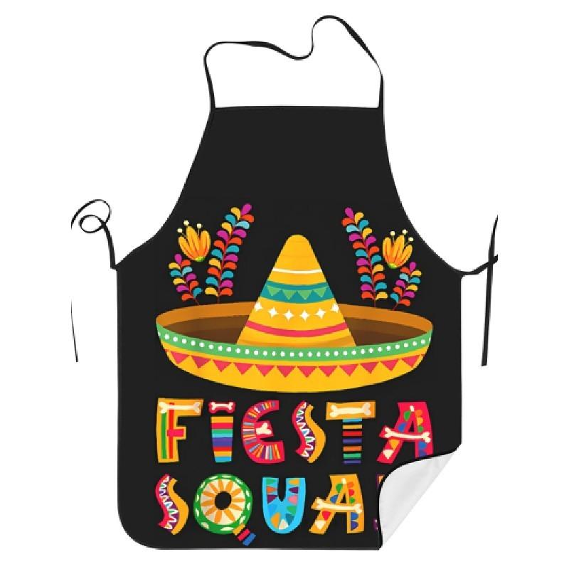 Carnival Squad" Cinco De Mayo BBQ Apron - 100% Polyester Material, Vibrant Mexican Holiday Design Featuring a Wide-brimmed Hat a