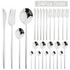 24 шт. набор столовой посуды из нержавеющей стали, нож, вилка, ложка, столовые приборы, кухонные красочные, элегантные, черный, золотой, набор столовых приборов