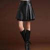 Women's Artificial Leather Skirt High Waist Sexy Lace Stitching A-line Skirt Autumn Winter Sexy Black Pleated Skirt
