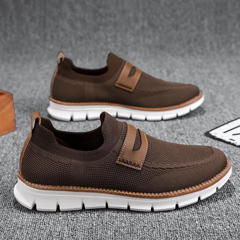 Универсальная обувь из летучего трикотажа, модная повседневная обувь, летняя новинка, мужские лоферы на одной педали, удобные, большого размера