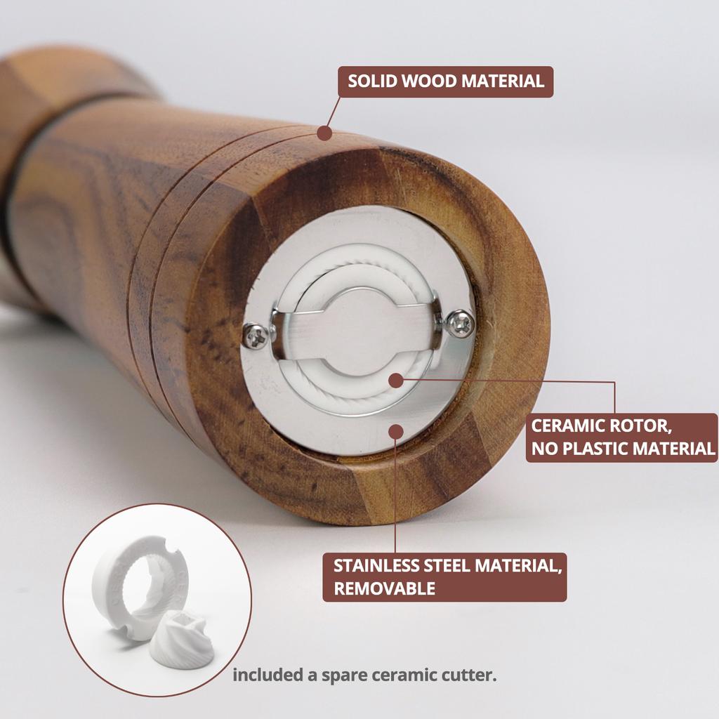 Pepper Grinder, Wood Salt and Pepper Grinder Mills Sets (included a Spare Ceramic and Brush), Salt Shakers for Your Kitchen