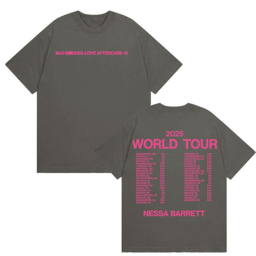 Nessa Barrett Aftercare World Tour 2025 Новые футболки Мужские Женские Летняя Эстетика Высокое Качество Футболка 100% Хлопок Оверсайз Футболки