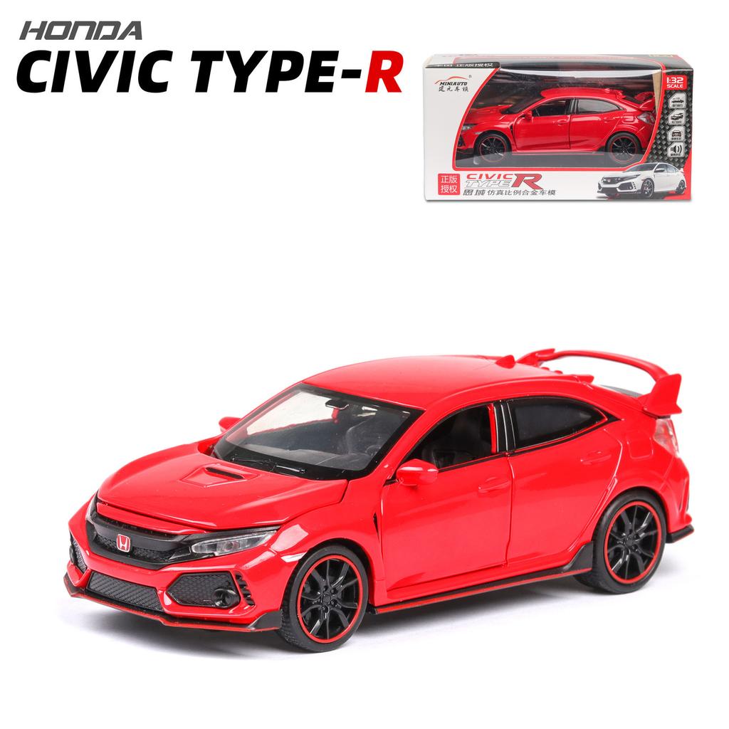 1:32 масштаба 2017 Honda Civic Type-R, литая под давлением модель автомобиля, игрушечный автомобиль с открытыми дверями, свет и звук для детей, мальчиков, девочек, взрослых и мужчин, коллекция