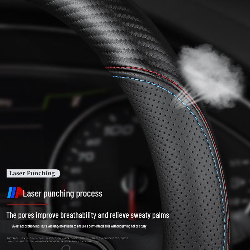 Genuine Leather Steering Wheel Cover for Jaguar XF, F-PACE, XEL, XFL, XJ, XE - All-Season, Non-Slip.