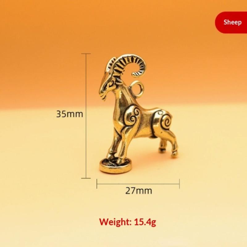 Auspicious Zodiac Goat Sculpture Step On Money Brass Sheep Statue Handcrafted Animal Figurine for Home Office Decor Gift