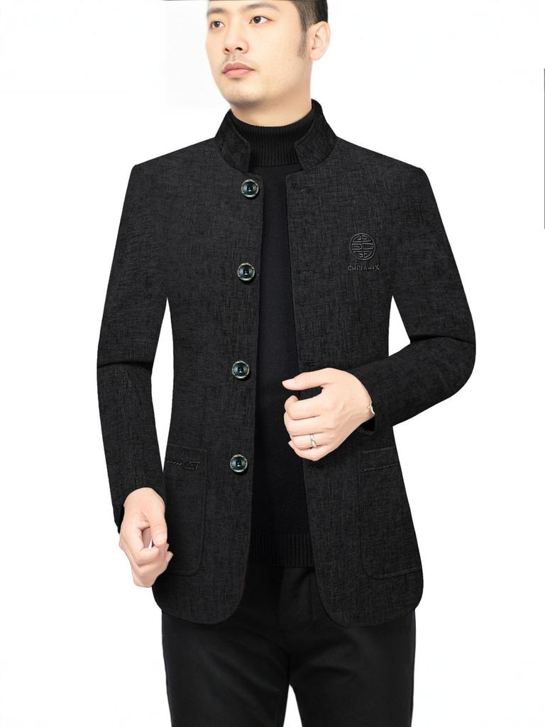 Мужская шерстяная куртка в этническом стиле с воротником-стойкой - Business Casual, Теплая зимняя одежда для пап среднего возраста