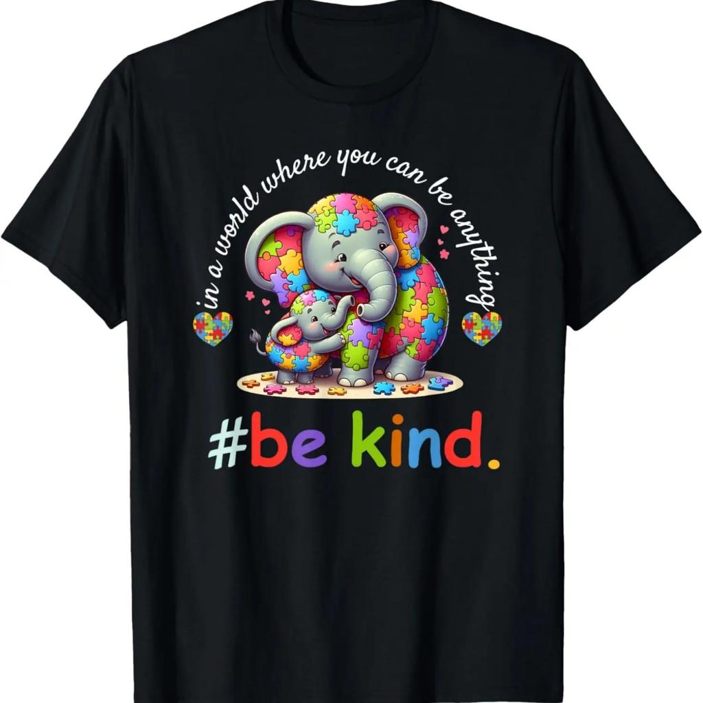 Be Kind Autism Awareness Elephant Mom Baby Puzzle Piece T-Shirt