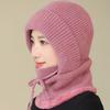 Вязаная шерстяная шапка с регулировкой на шнуровке, бархатной подкладкой, защитой лица и шеи, головной убор для верховой езды, зимняя теплая шапка