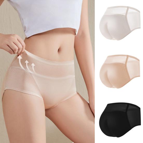 Женские трусы из тонкой сетки в стиле пэчворк, бесшовные, со средней талией, с приподнятыми ягодицами, эргономичный дизайн, поддельные ягодицы, с подкладкой, губка для увеличения ягодиц