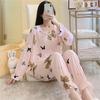 Pajamas Women's Long Sleeved Thin Cotton Silk Set Korean Plus Size Sleepwear