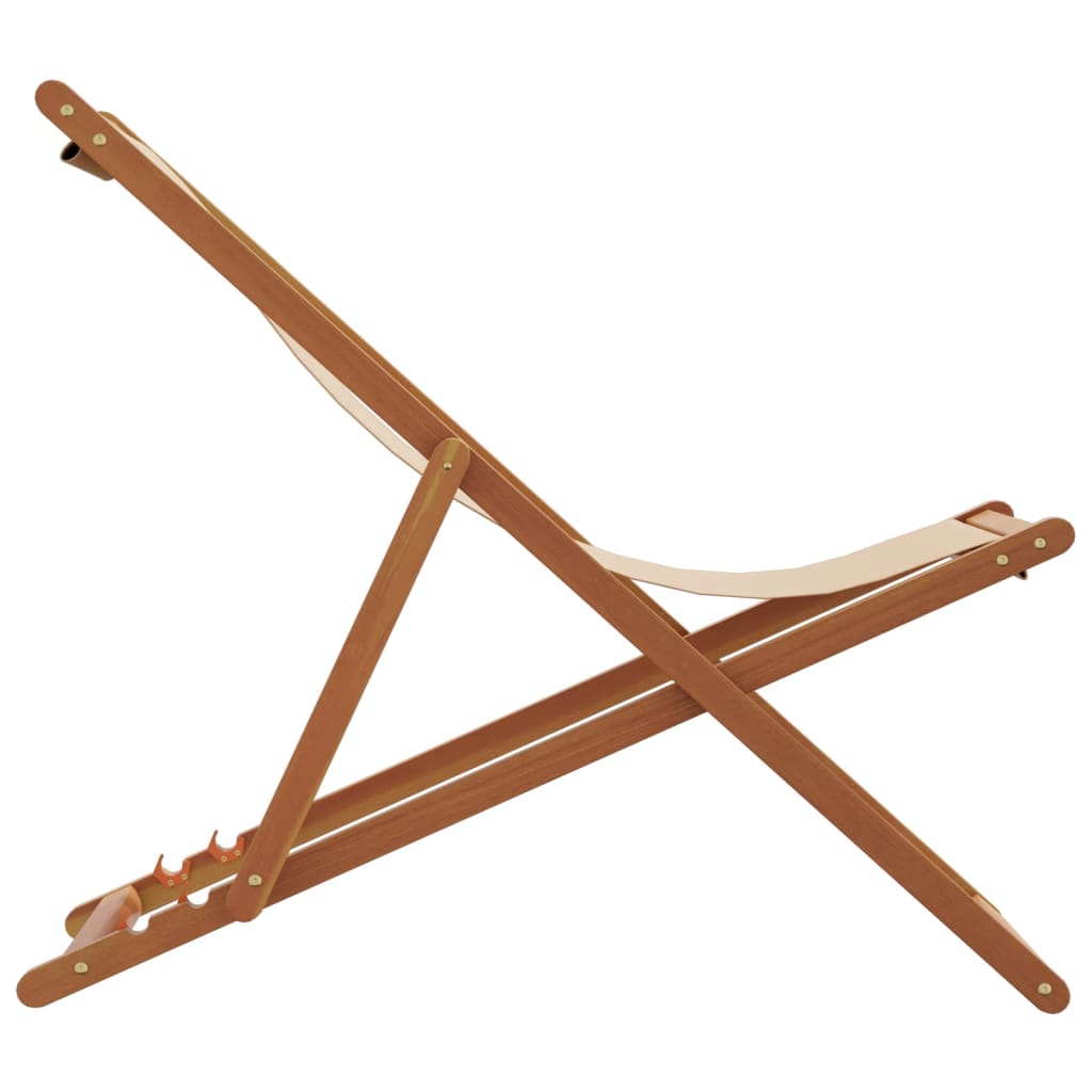 Folding Beach Chair Beige Solid Eucalyptus Wood and Fabric