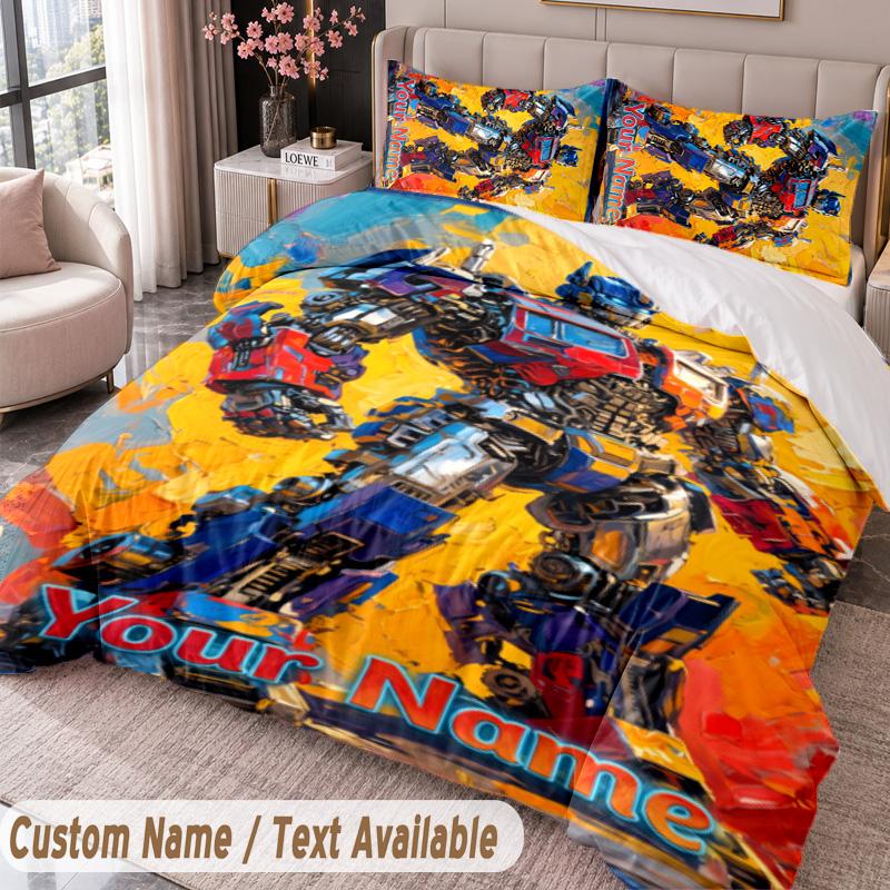 Custom Name Text 3Pcs Bedding Set Transformers Duvet Cover And Two Pillowcases