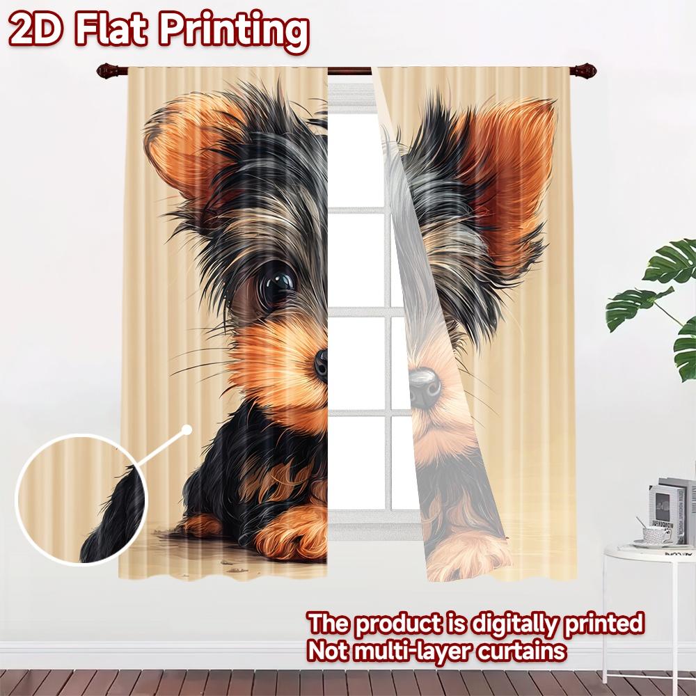 2D flat printing 2pcs Curtains Cute Yorkshire Puppy Portrait Digital Printed Polyester Drapes All Season Party & Holiday Decor