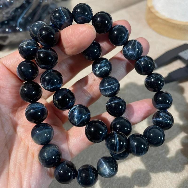 Blue Tiger Eye Beaded Bracelet Unisex Natural Stone Jewelry DIY Accessory