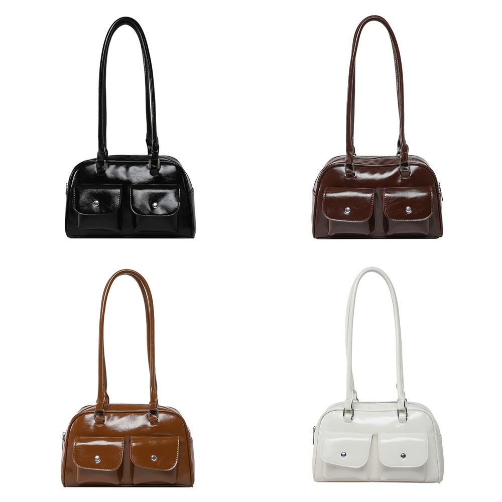 Patent Leather PU Bowling Bag Handbag Underarm Bag Casual Pocket Boston Tote Bag Portable
