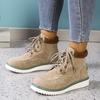Fashion Shoes Female 2024 Hot Sale Lace Up Women's Boots Winter Round Toe Mixed Colors Flock Plush Warm Comfortable Low-heeled Boots