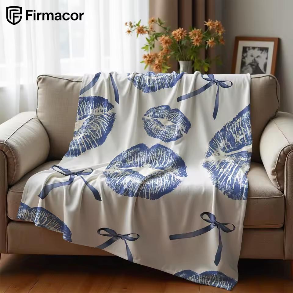 Blue Kiss & Bows Ultra Soft Sherpa Fleece Blanket Fluffy Warm Halloween Cozy Throw for Sofa Couch Bedroom Gift All season