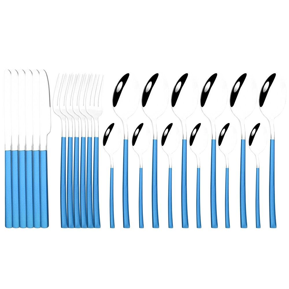 24 Pieces Sets Kitchen Tableware Cutlery Set Mint Green Gold Stainless Steel Dinnerware Set Food Flatware Mirror Silverware Set