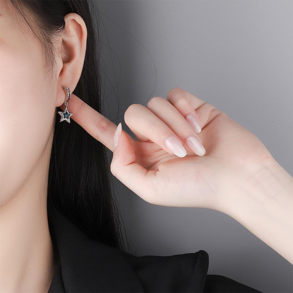 Blue Five-Pointed Star Diamond Ear Buckle Women's Small Fresh And Simple Temperament Small Earrings