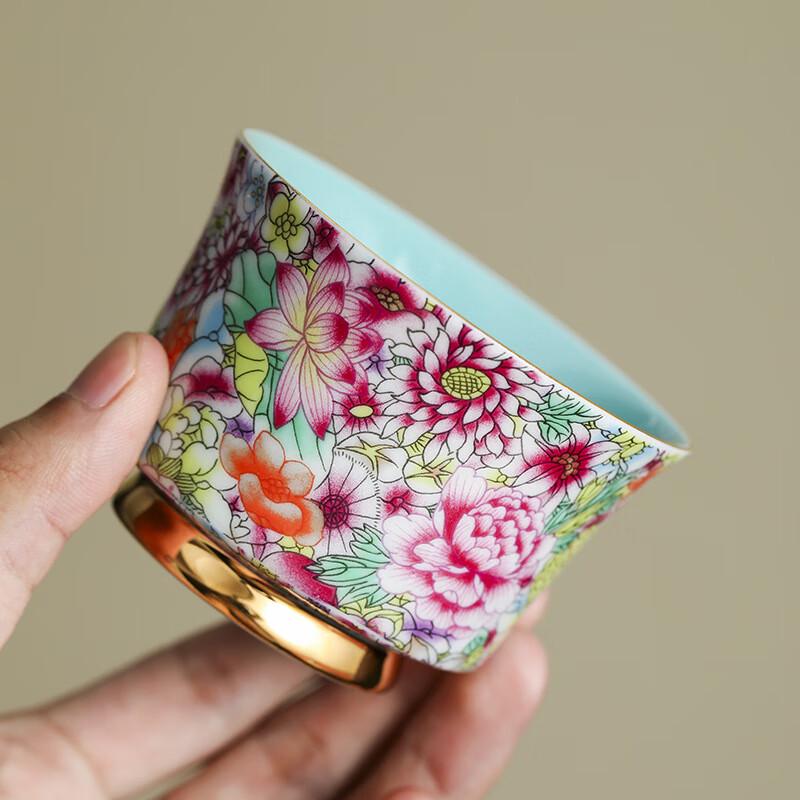 Chaxun Floral Gold-Traced Enamel Ceramic Master Tea Cup