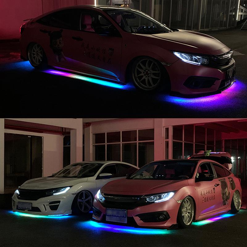 RGB LED Strip Music Remote Control Streamer Flowing Under Car Tube Underglow Underbody System Neon Light