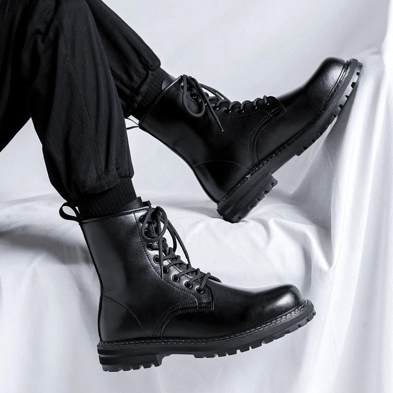Мужские ботинки мартин весна-осень британский стиль толстая подошва увеличивающие рост черные высокие рабочие ботинки-локомотивы 6038-R