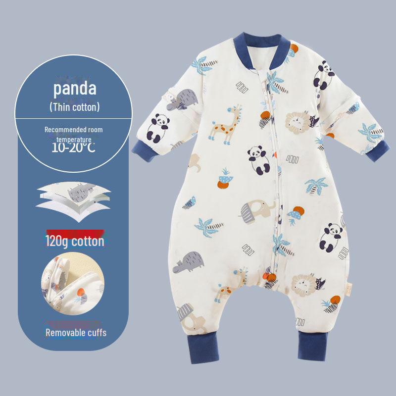 Детский спальный мешок из толстого и тонкого хлопка: Разрез по ноге, мультяшный дизайн, с рукавами, на все времена года