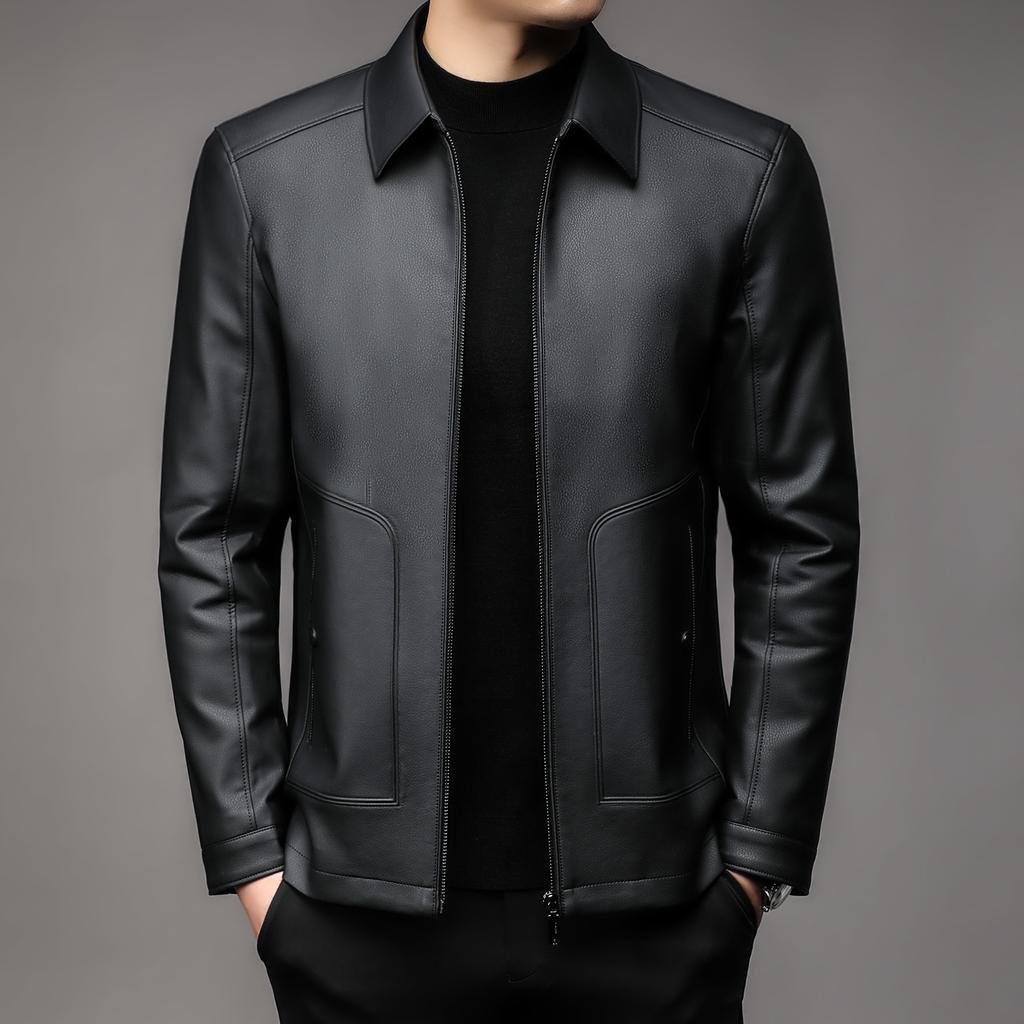 Autumn Young Men's Fleece Sheepskin Leather Jacket Lapel Daddy Leather Jacket Jacket