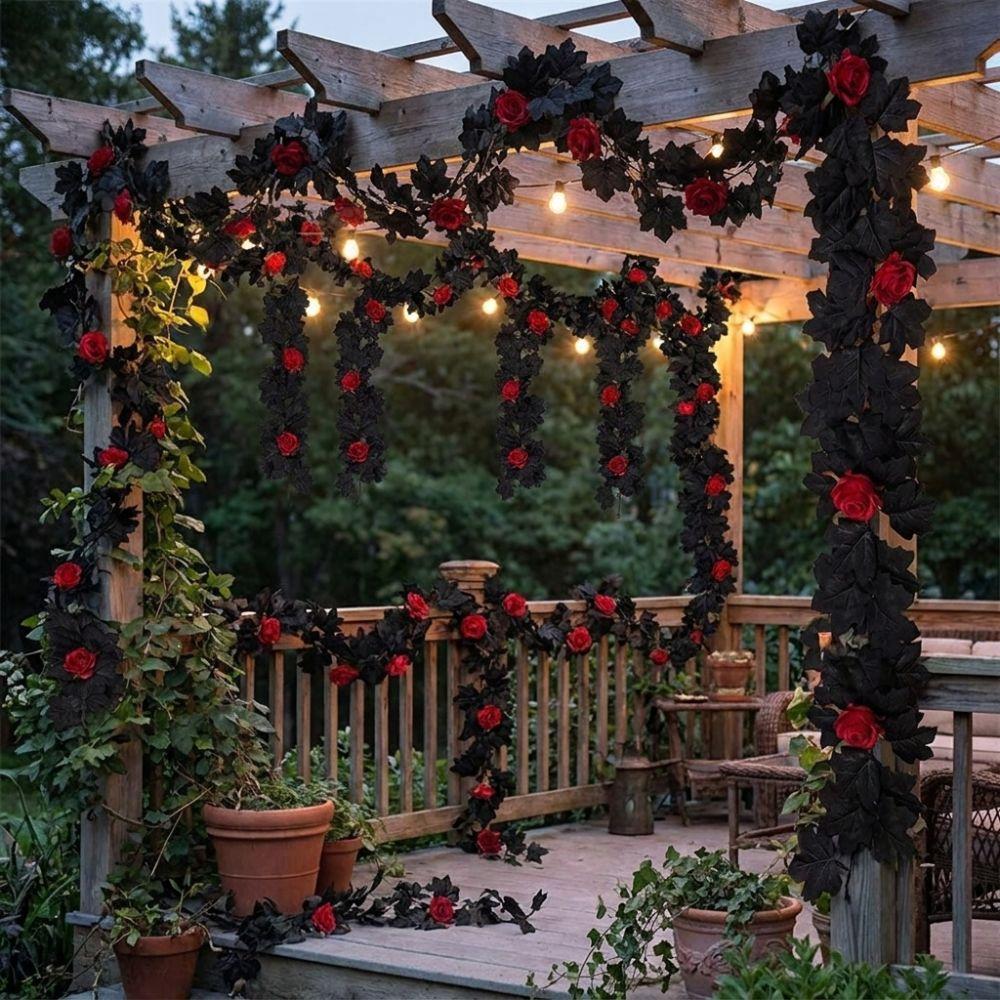 Gothic Style Halloween Maple Leaf Rose Vine Lifelike Artificial Plant Christmas Decor