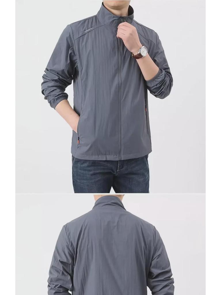 Мужская летняя куртка для активного отдыха Ice Silk с воротником-стойкой и солнцезащитным покрытием — дышащая и быстросохнущая.