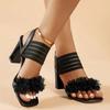 Fashion Black Mesh Floral High Heels Sandals Women Elegant Hollow Out Ankle Strap Sandalias Mujer Summer 2025 Plus Size Gladiator Shoes